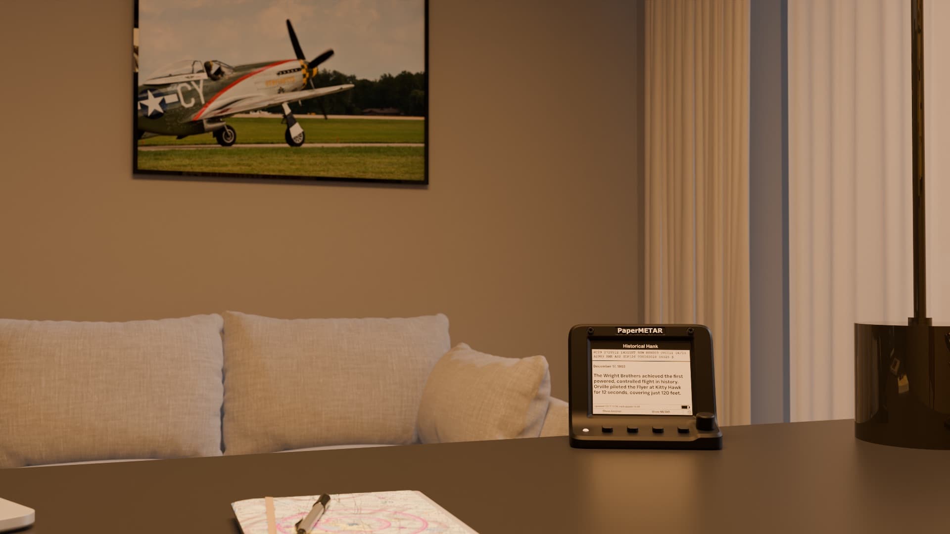 PaperMETAR on a desk with Wright Brothers decor