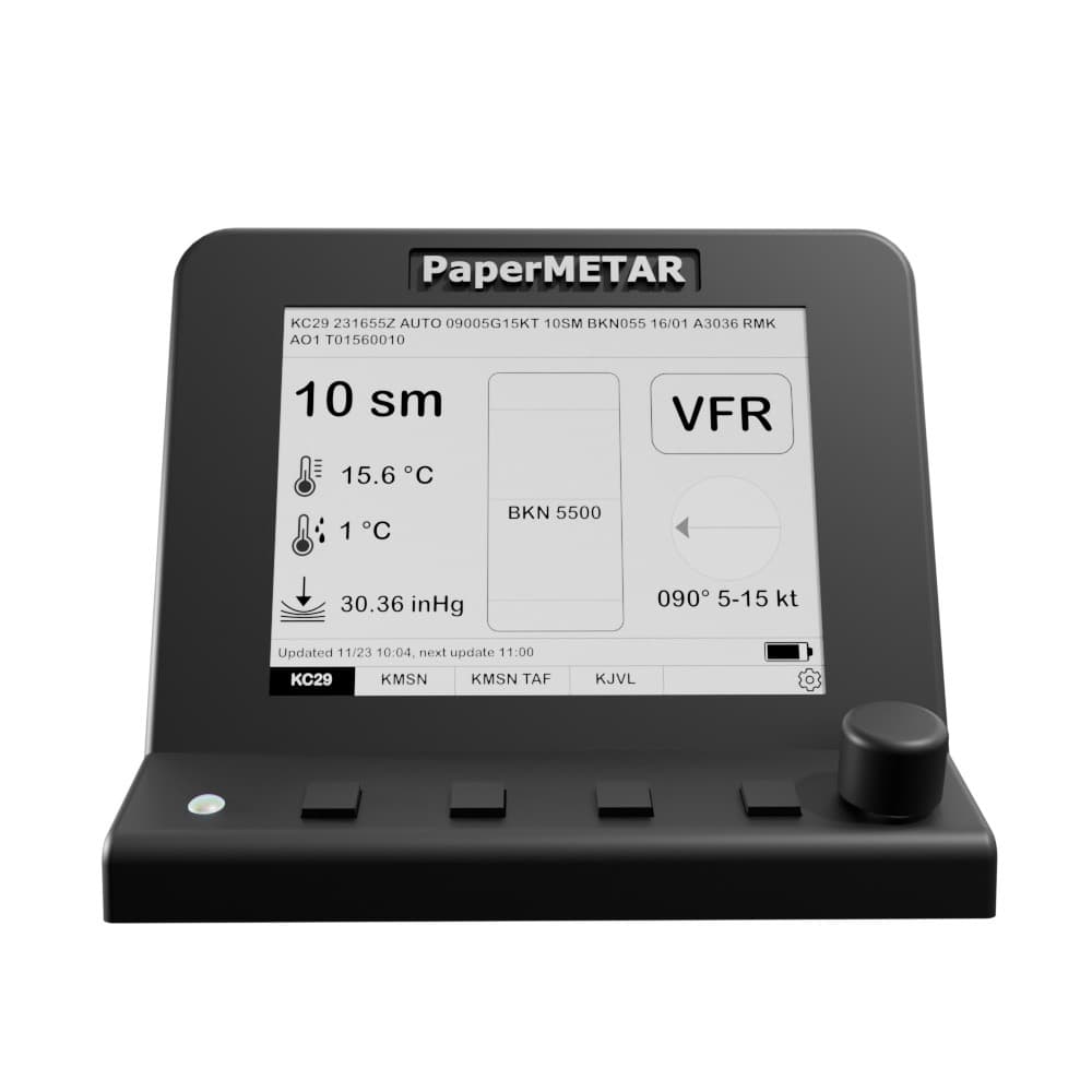 PaperMETAR front view showing crisp ePaper display