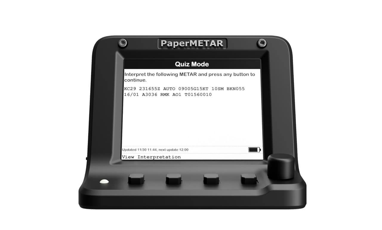 PaperMETAR displaying Quiz Mode interface